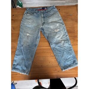 Vintage Distressed Light Wash Denim Jeans Baggy Fit Workwear